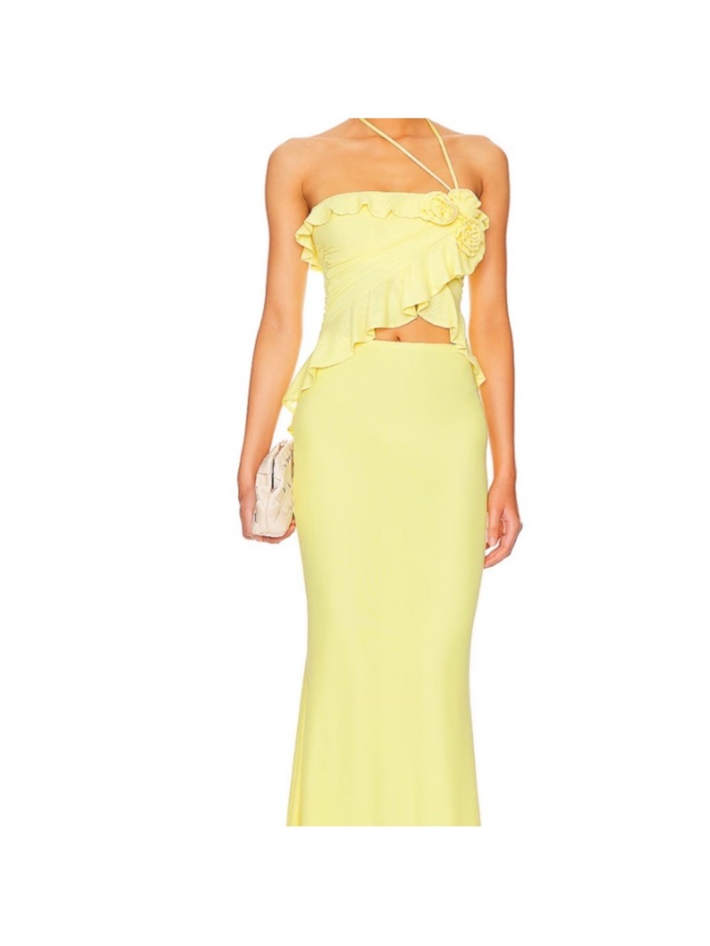 AFRM Yellow Ruffle rose Tegan skirt set